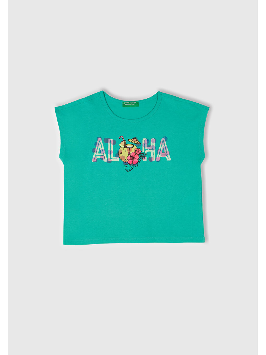 Kız Çocuk Yeşil Baskılı Payet İşleme Detaylı T-Shirt