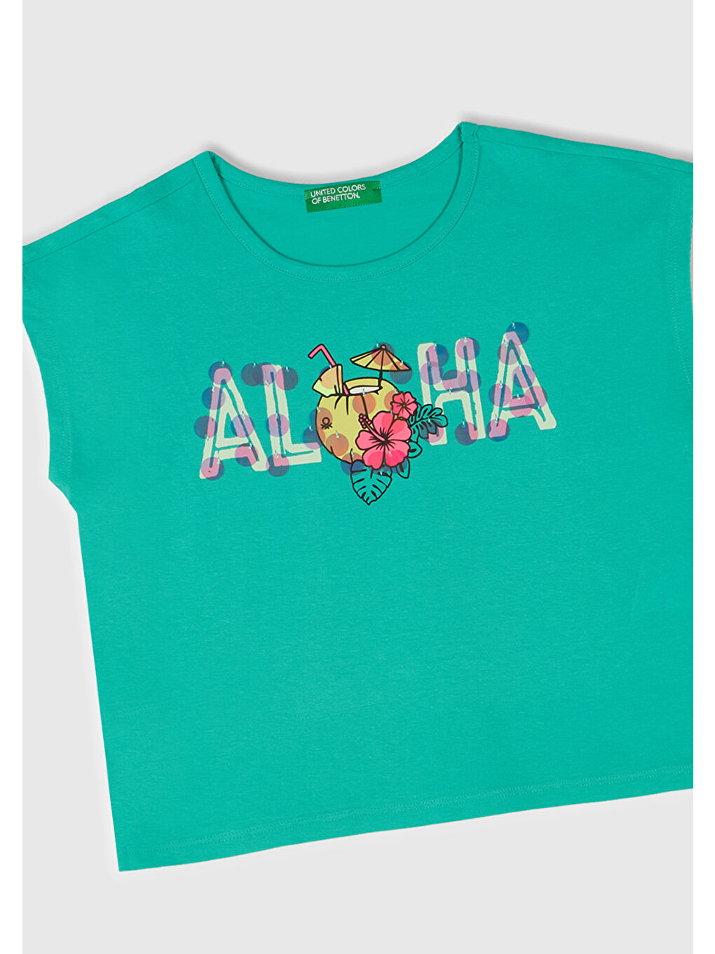 Kız Çocuk Yeşil Baskılı Payet İşleme Detaylı T-Shirt-1