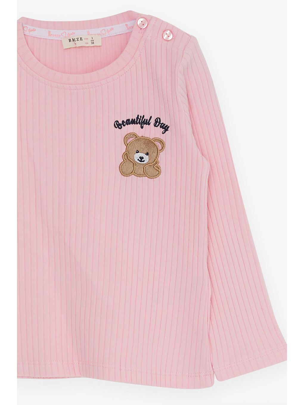 Kız Bebek Taytlı Takım Bebek Ayıcık Nakışlı Pembe (9 Ay)-2