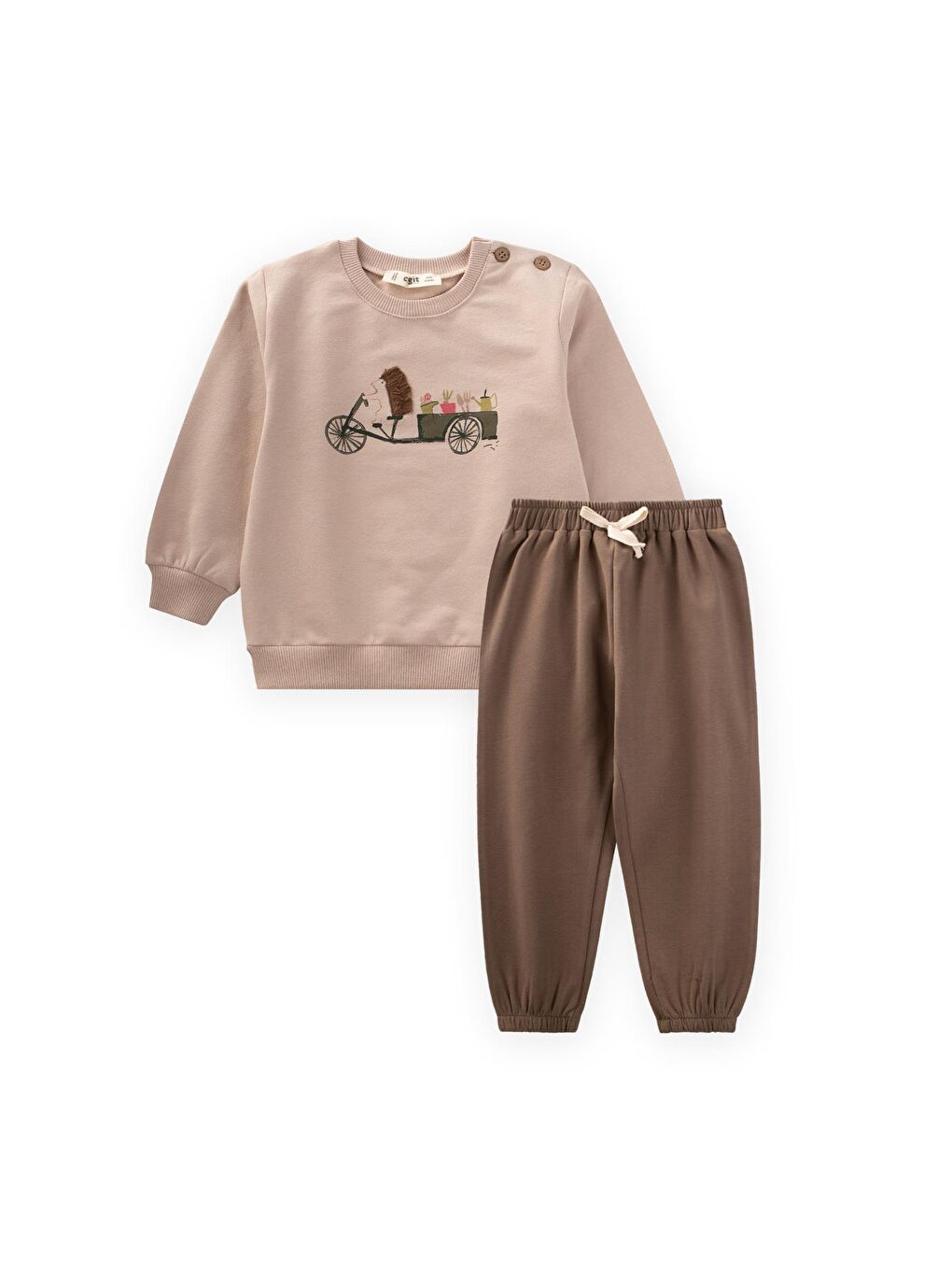 Kirpi Baskılı Sweatshirt Takım 0-5 Yaş Bej