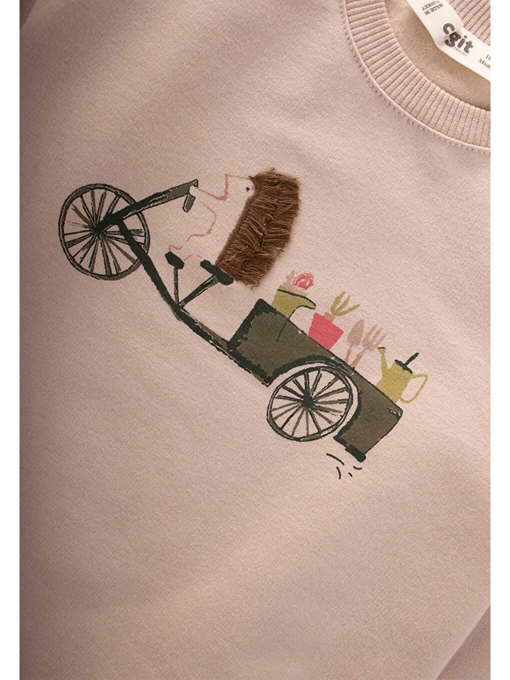 Kirpi Baskılı Sweatshirt Takım 0-5 Yaş Bej-2