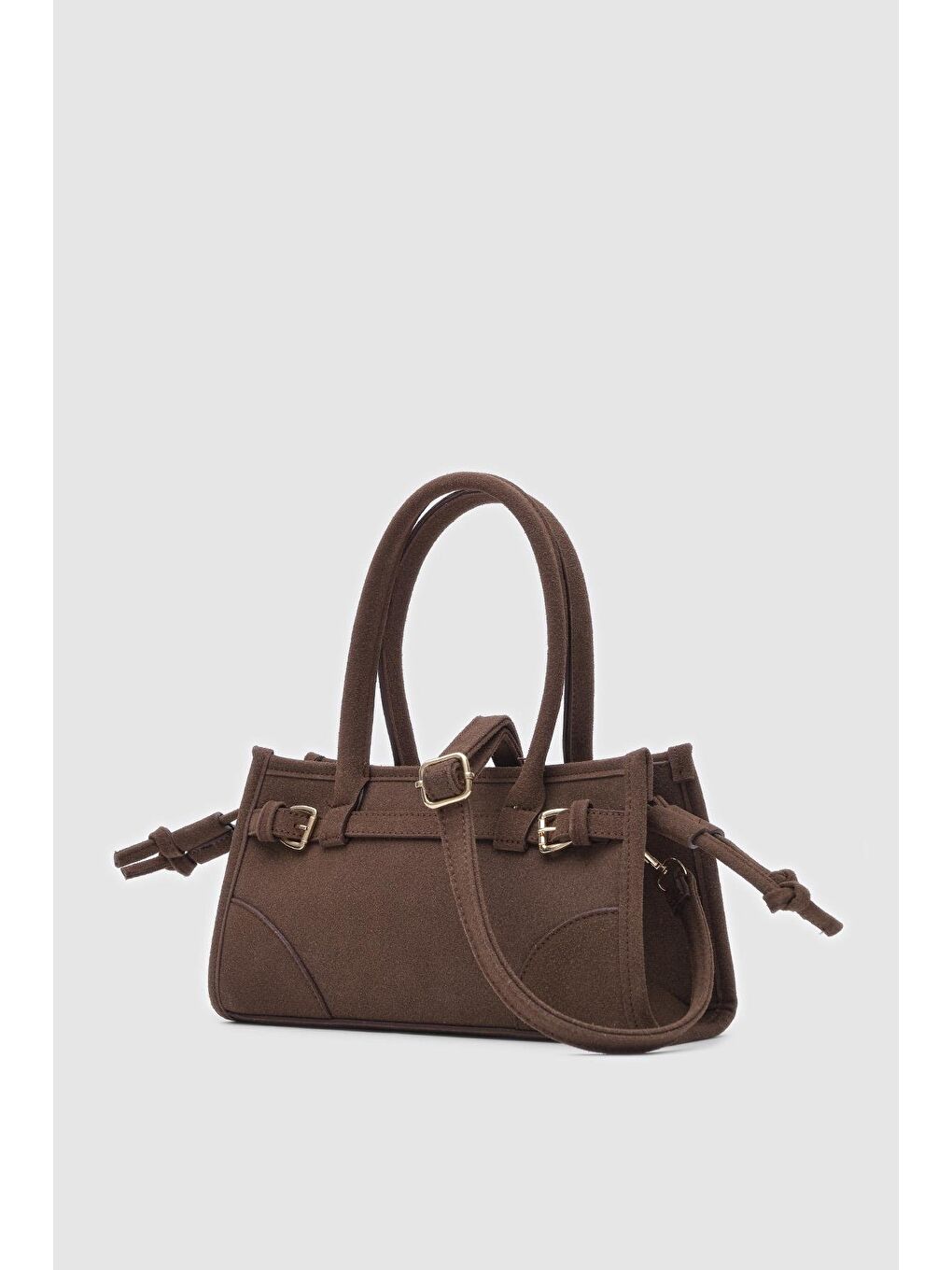 Kahverengi Maison Süet Baget Çanta Acı Kahve-4