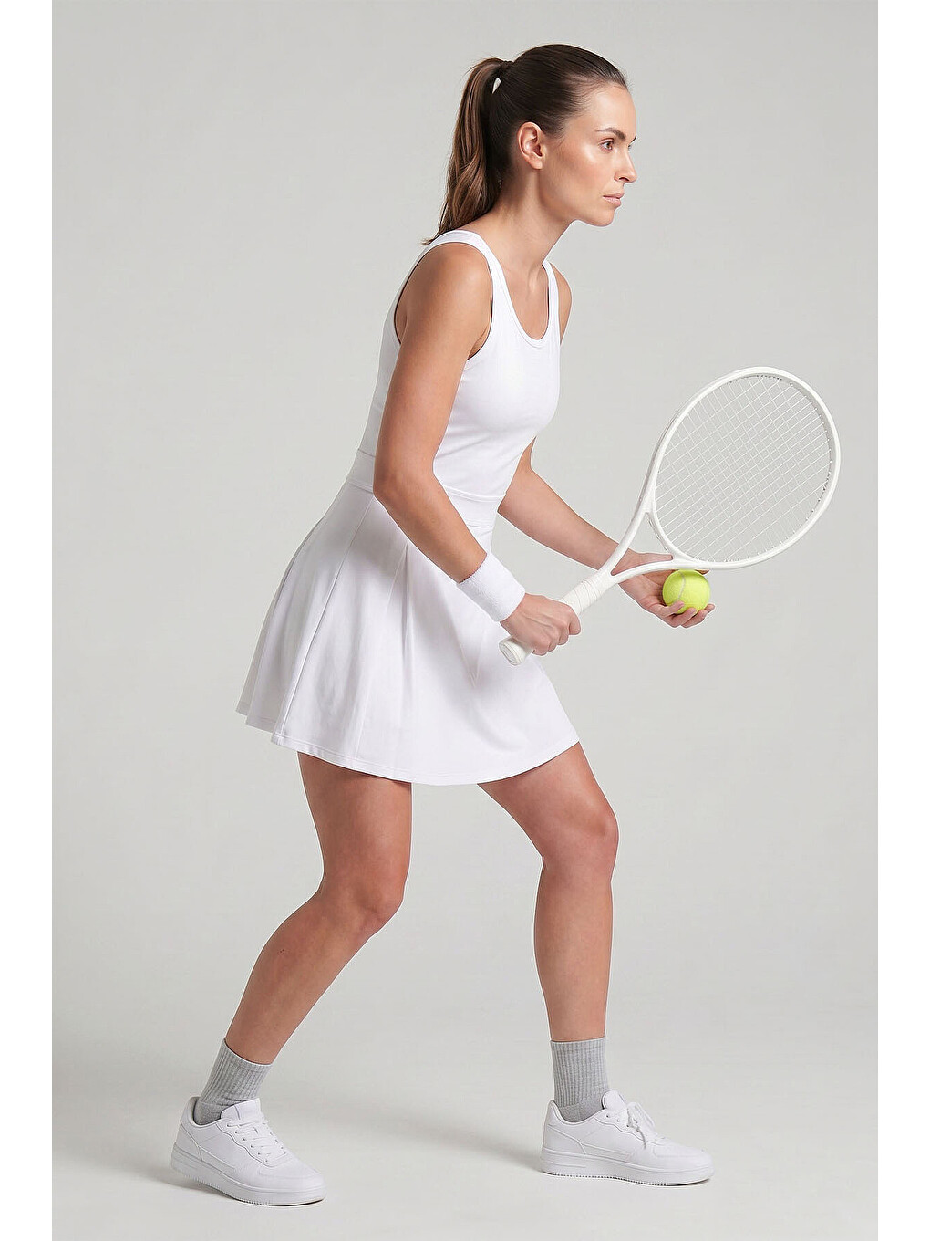 Beyaz İçi Taytlı Kadın Tenis Elbise - 97320-4