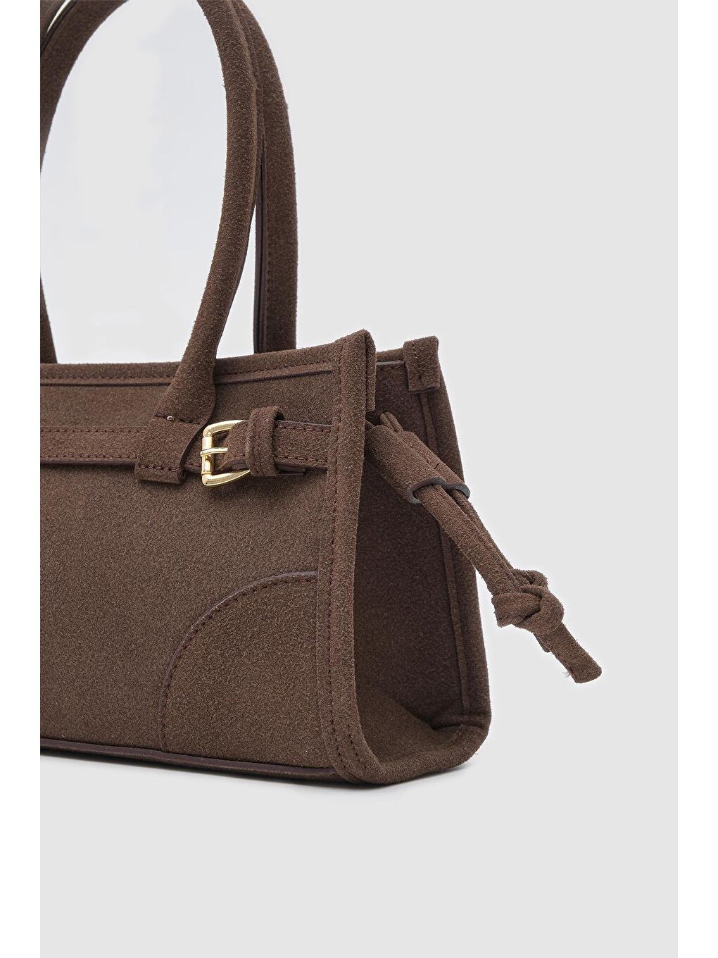 Kahverengi Maison Süet Baget Çanta Acı Kahve-5