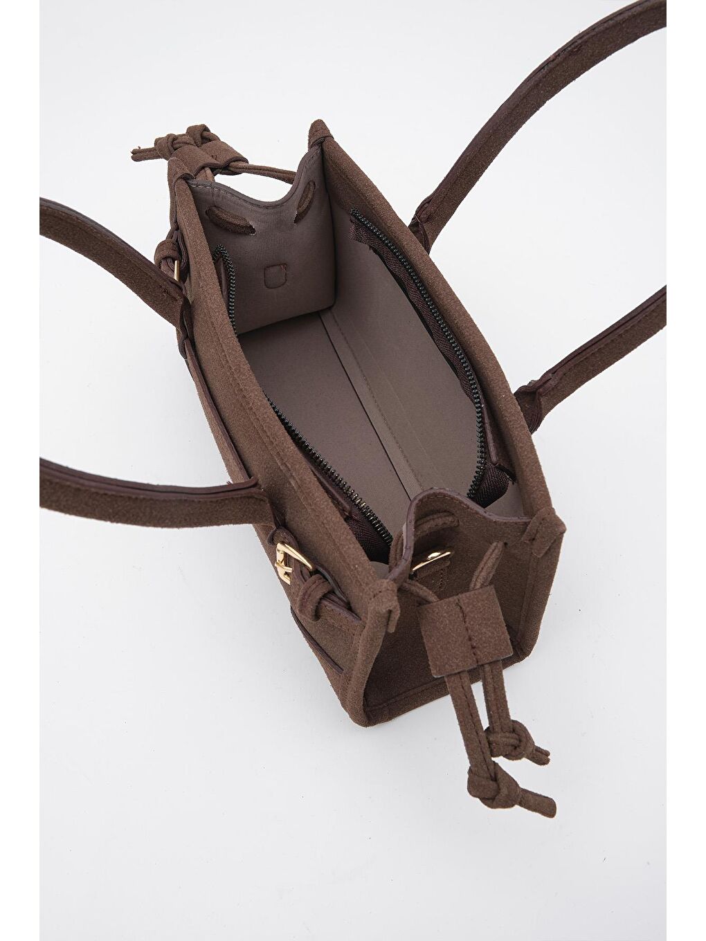 Kahverengi Maison Süet Baget Çanta Acı Kahve-6