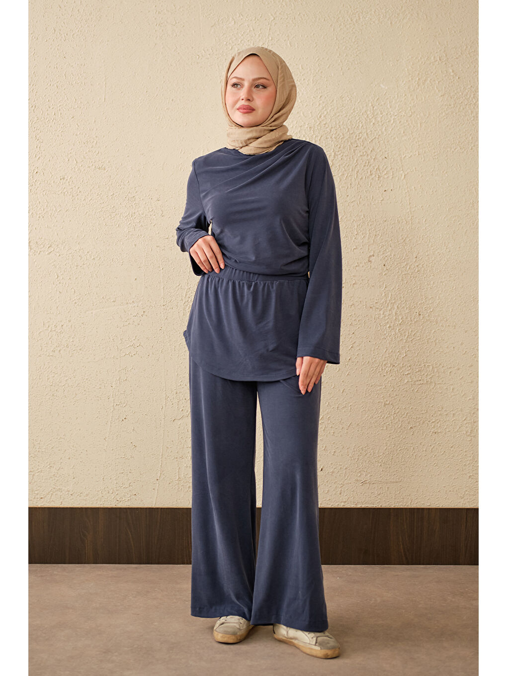 Kadın Yaka Büzgü Detay Takım Lacivert