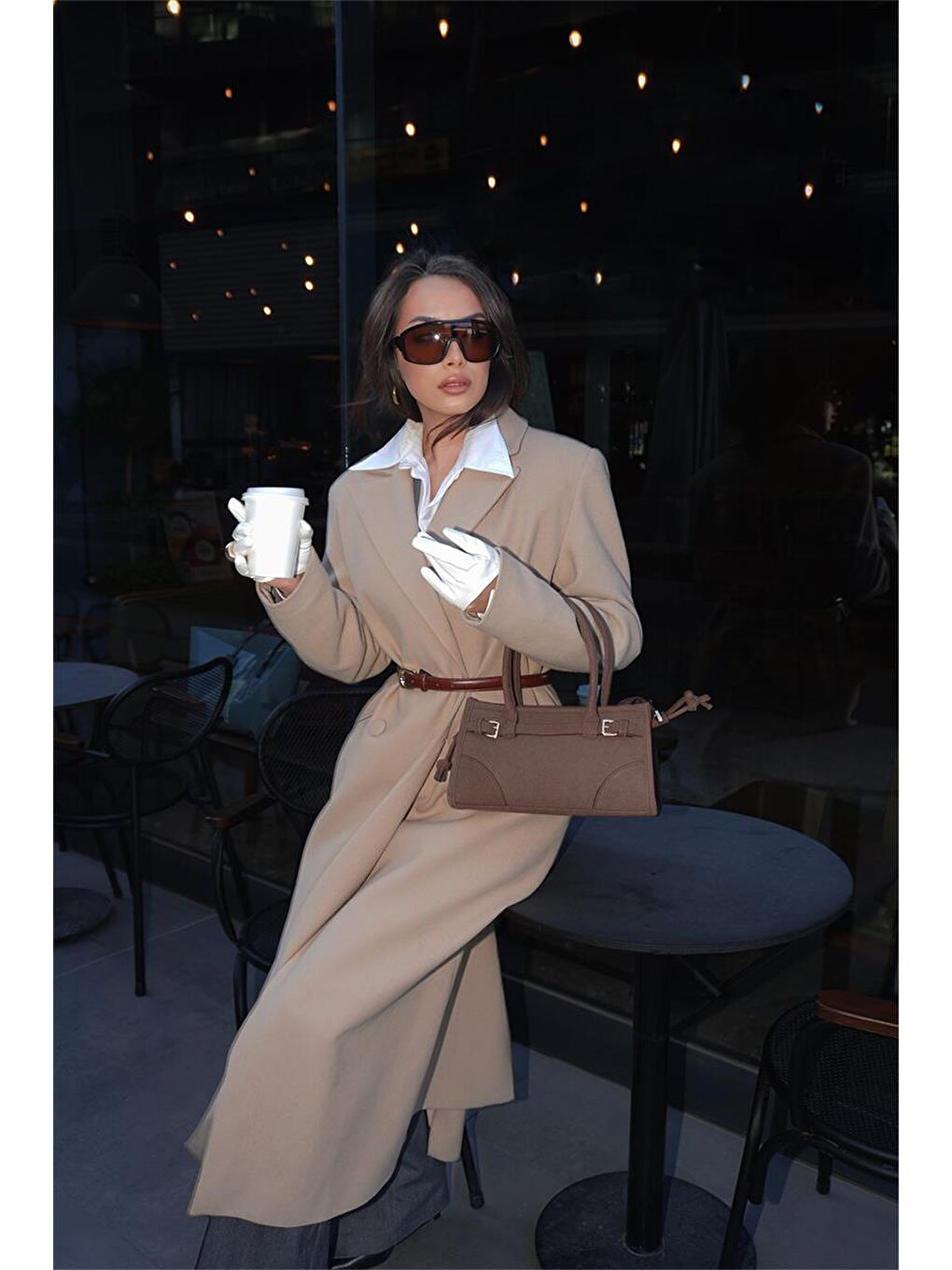 Kahverengi Maison Süet Baget Çanta Acı Kahve-8