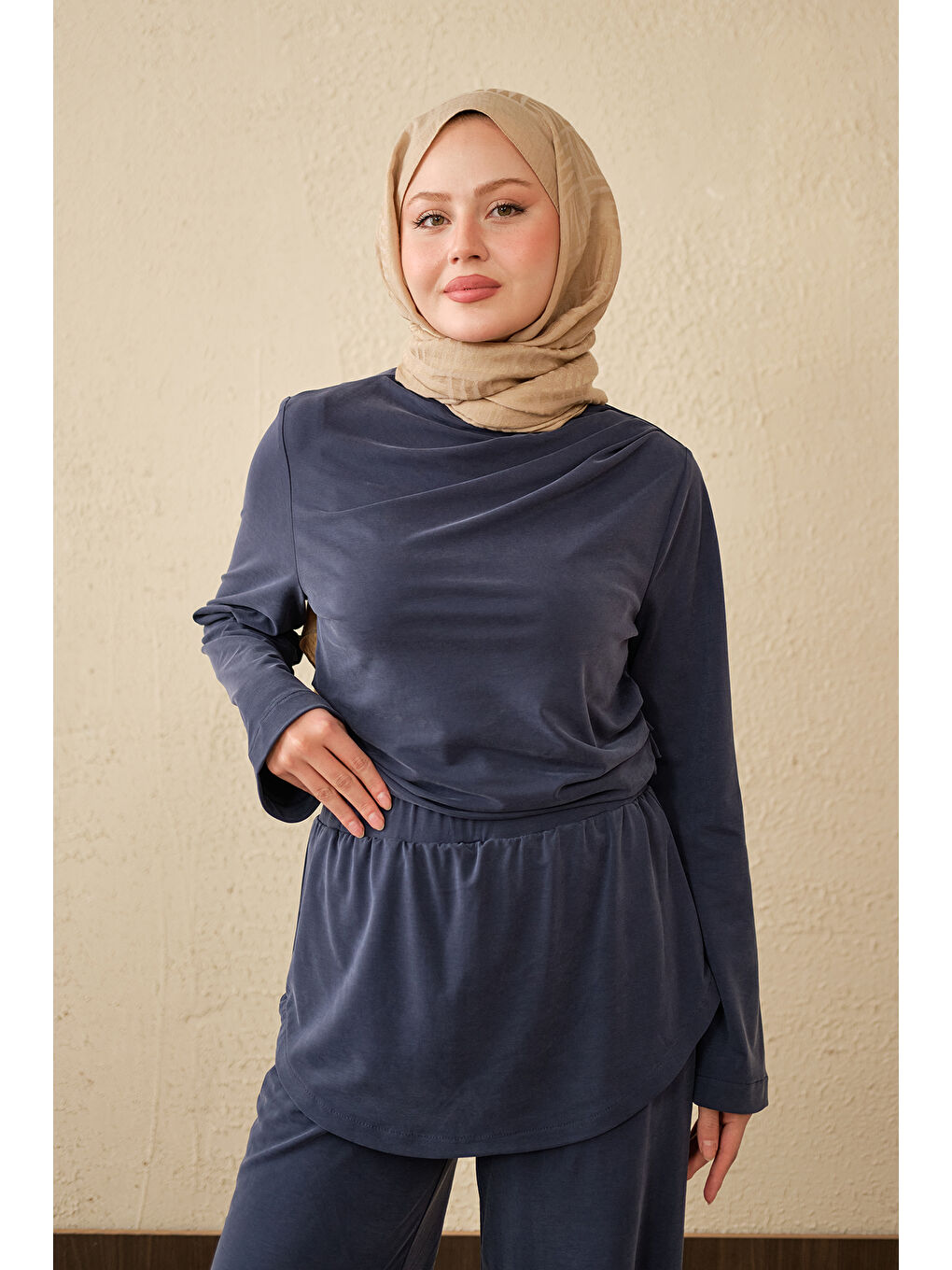 Kadın Yaka Büzgü Detay Takım Lacivert-1