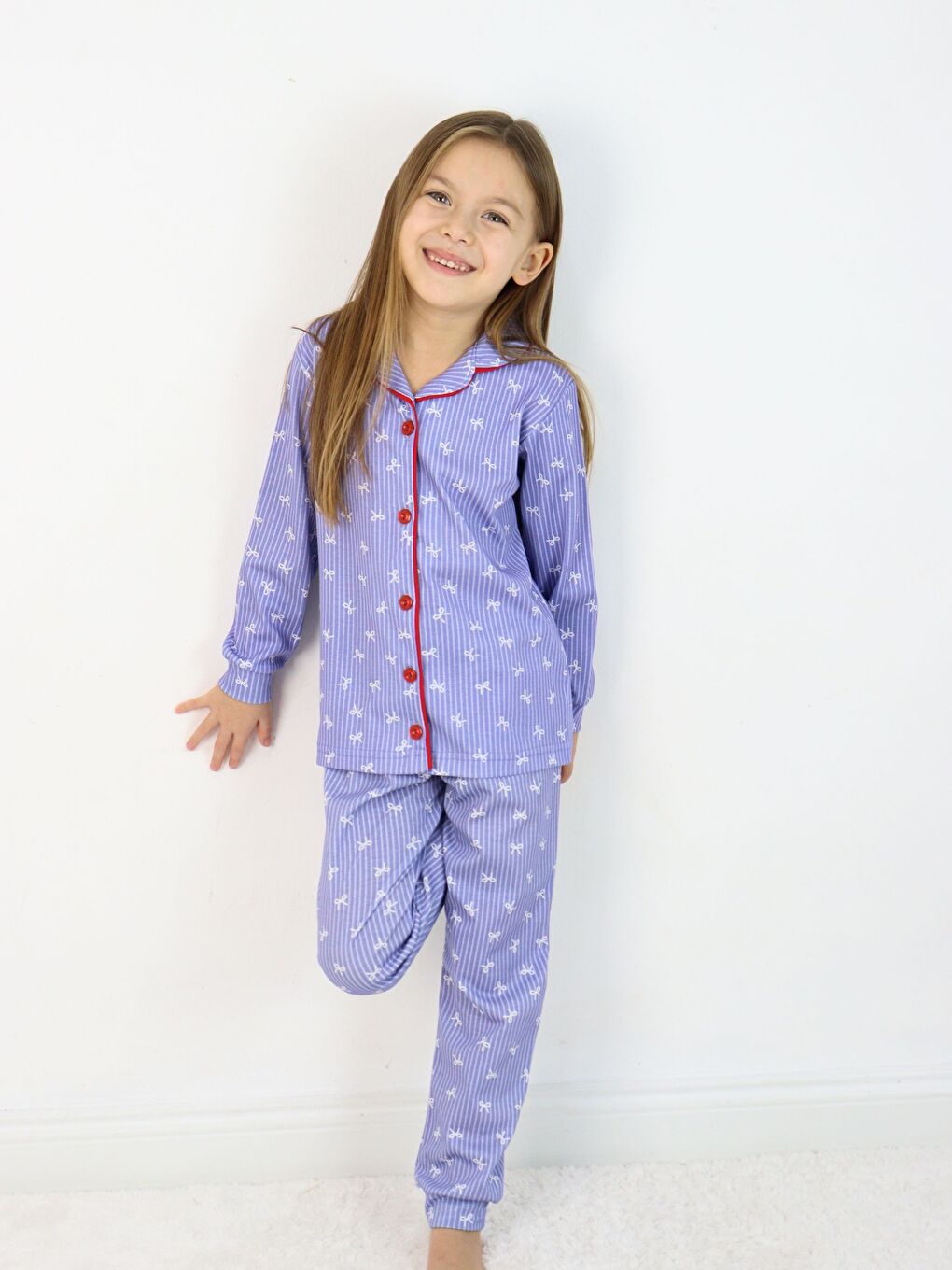 İndigo Bebe Yaka Düğmeli Kız Çocuk Pijama Takımı-1