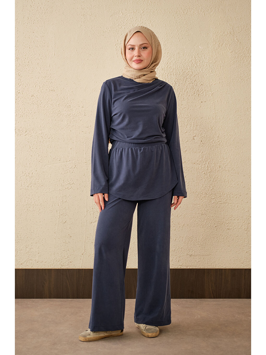Kadın Yaka Büzgü Detay Takım Lacivert-2