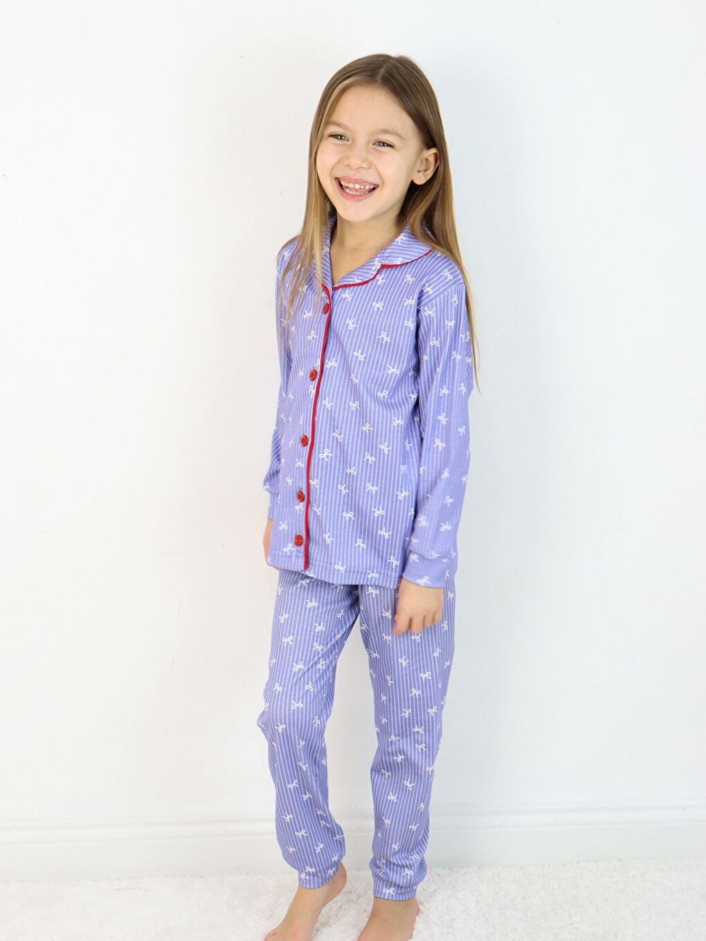 İndigo Bebe Yaka Düğmeli Kız Çocuk Pijama Takımı-3