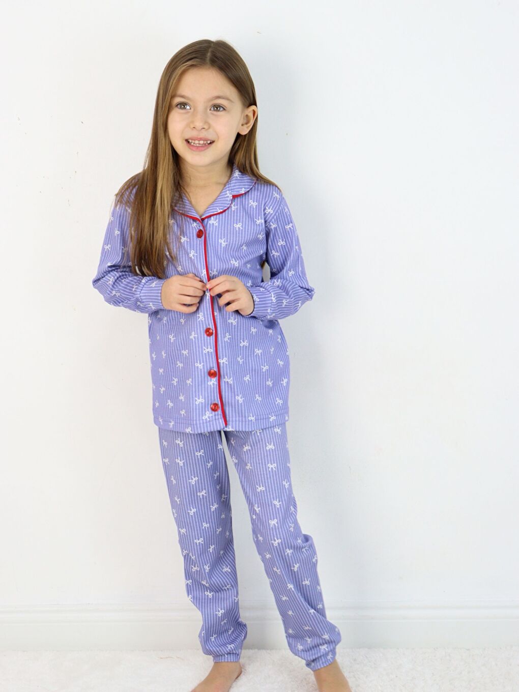 İndigo Bebe Yaka Düğmeli Kız Çocuk Pijama Takımı-4
