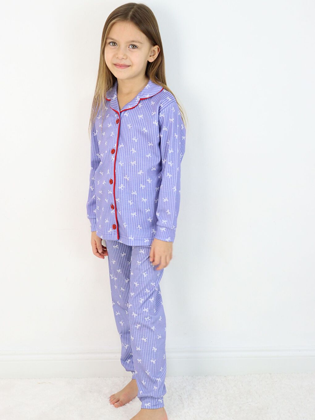 İndigo Bebe Yaka Düğmeli Kız Çocuk Pijama Takımı-5