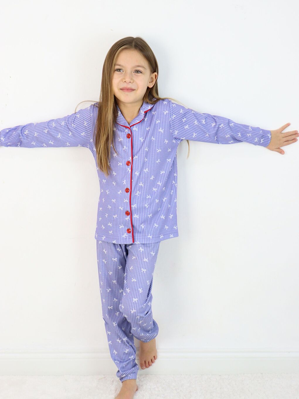 İndigo Bebe Yaka Düğmeli Kız Çocuk Pijama Takımı-6