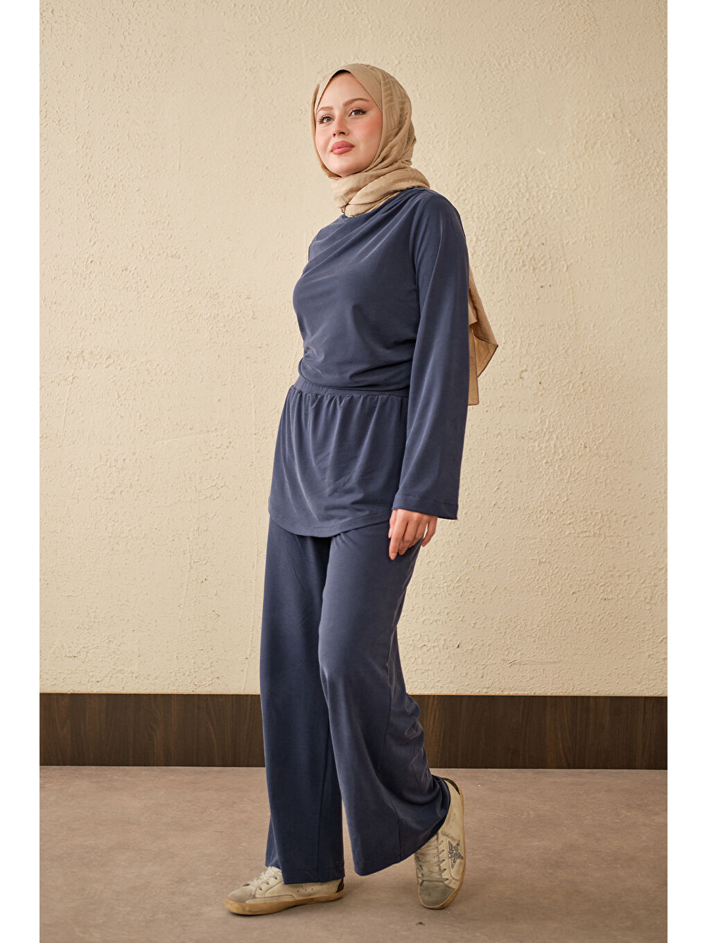Kadın Yaka Büzgü Detay Takım Lacivert-3