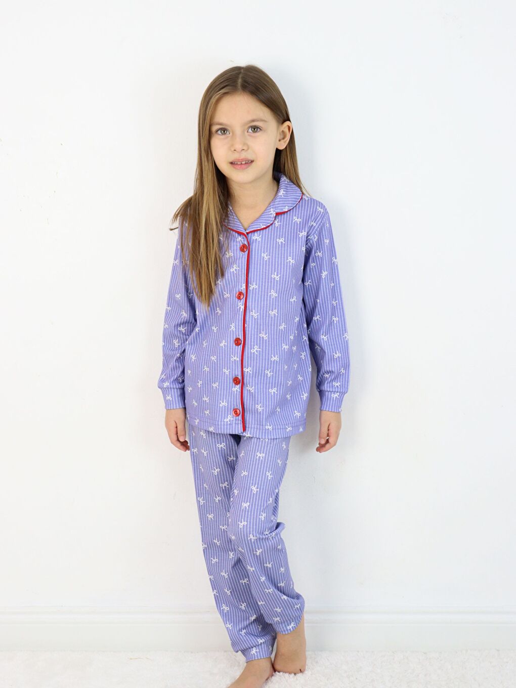 İndigo Bebe Yaka Düğmeli Kız Çocuk Pijama Takımı-7