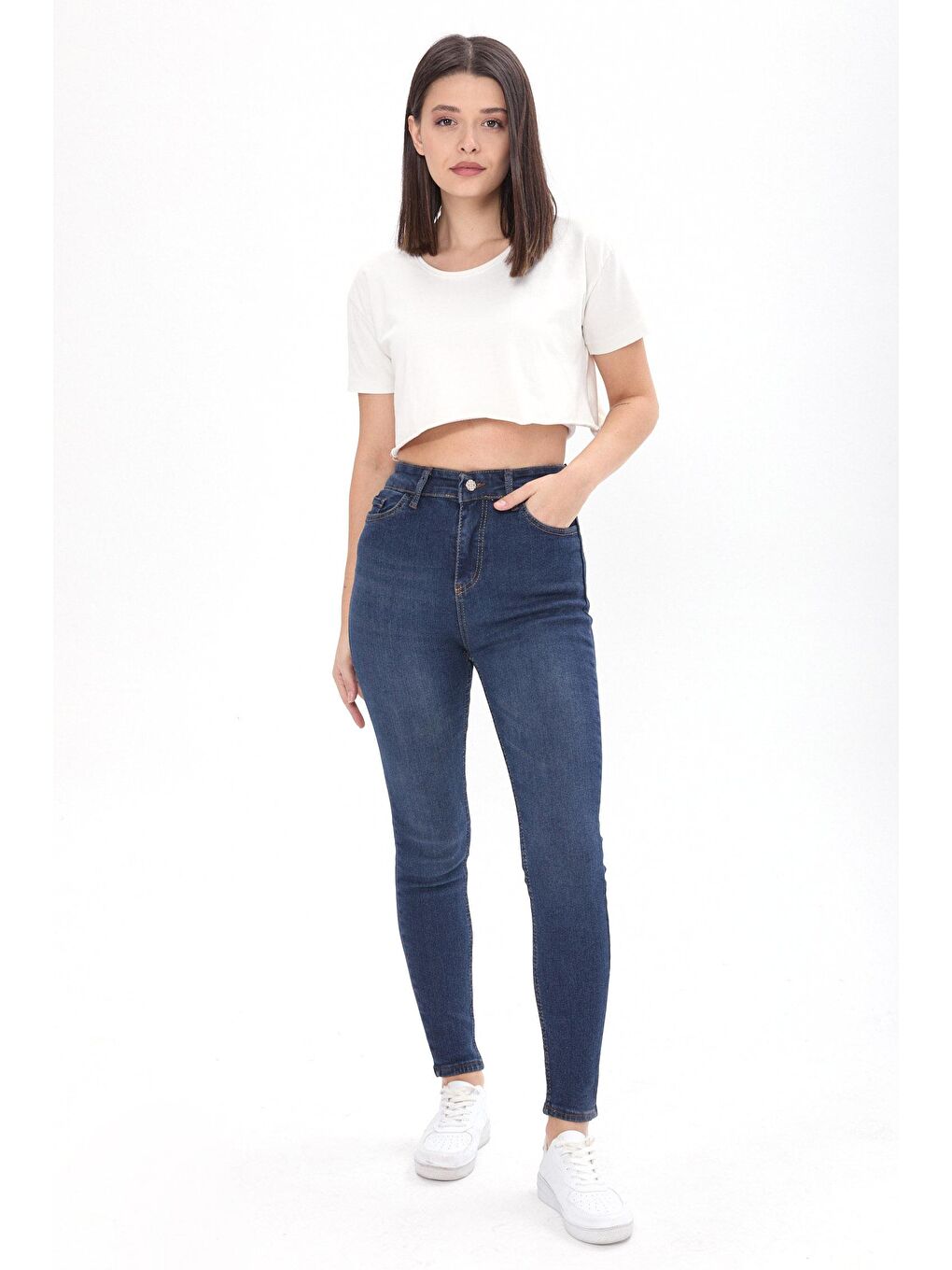 TOFİSA Düz Orta Kadın Kahverengi Skinny Likralı Jean Pantolon - 23659