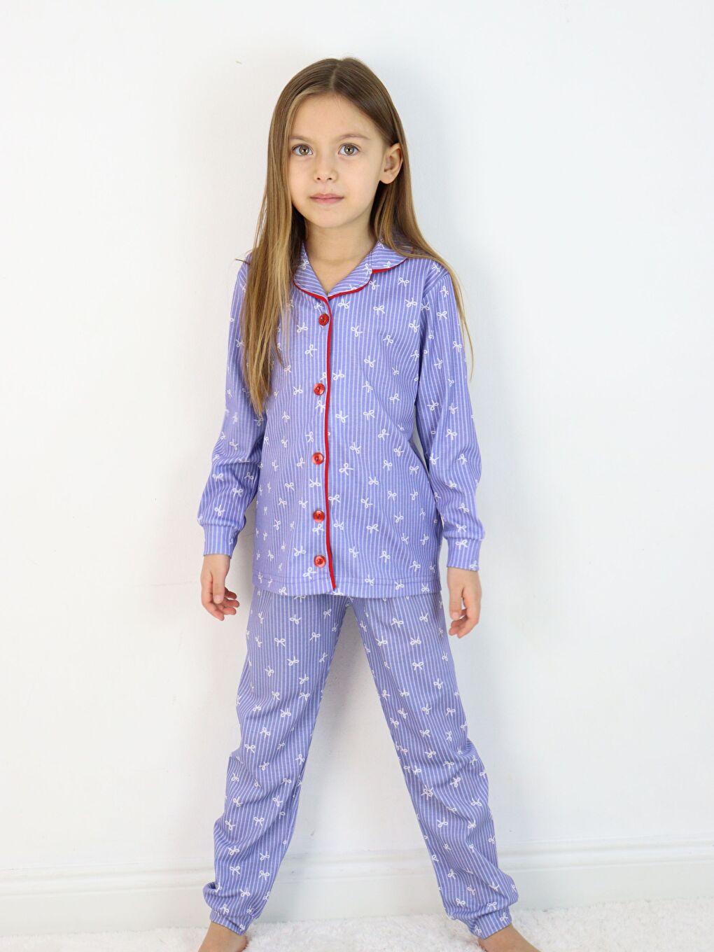 İndigo Bebe Yaka Düğmeli Kız Çocuk Pijama Takımı-8