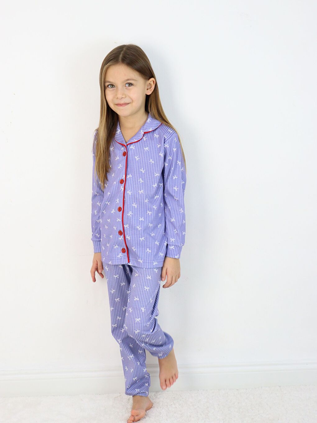 İndigo Bebe Yaka Düğmeli Kız Çocuk Pijama Takımı-9