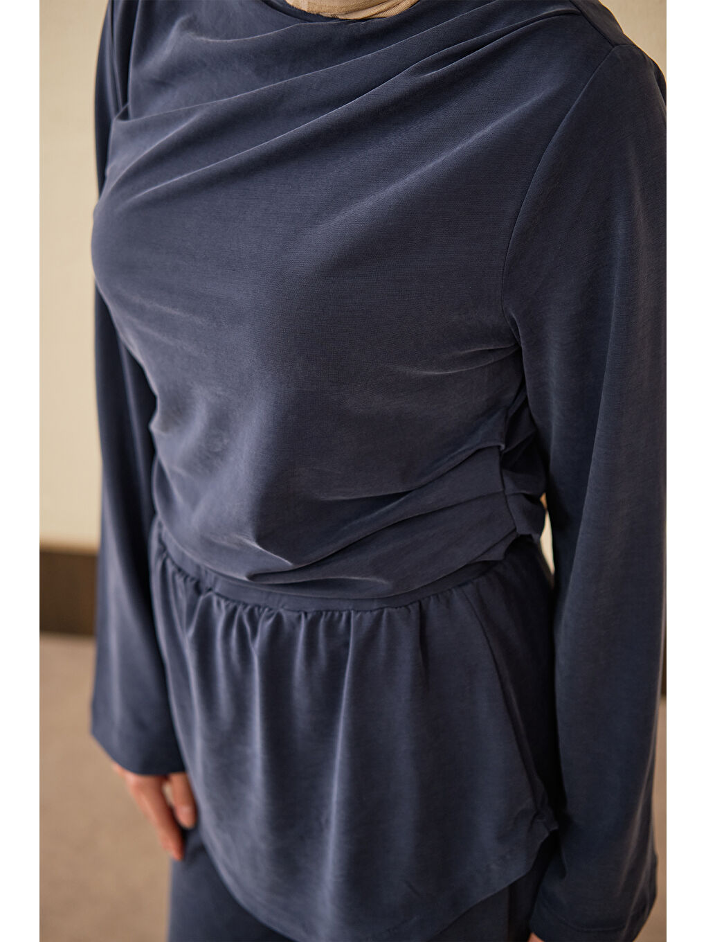 Kadın Yaka Büzgü Detay Takım Lacivert-4