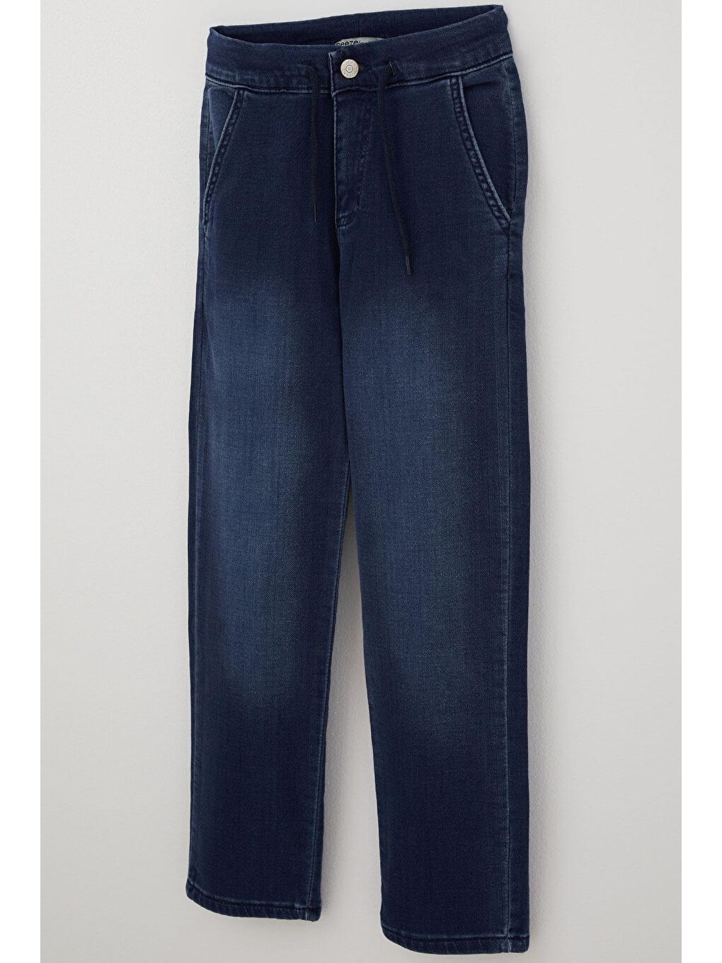 Erkek Çocuk Jean Pantolon Bağcıklı Fermuarlı Cepli Koyu Mavi (5-9 Yaş)-4
