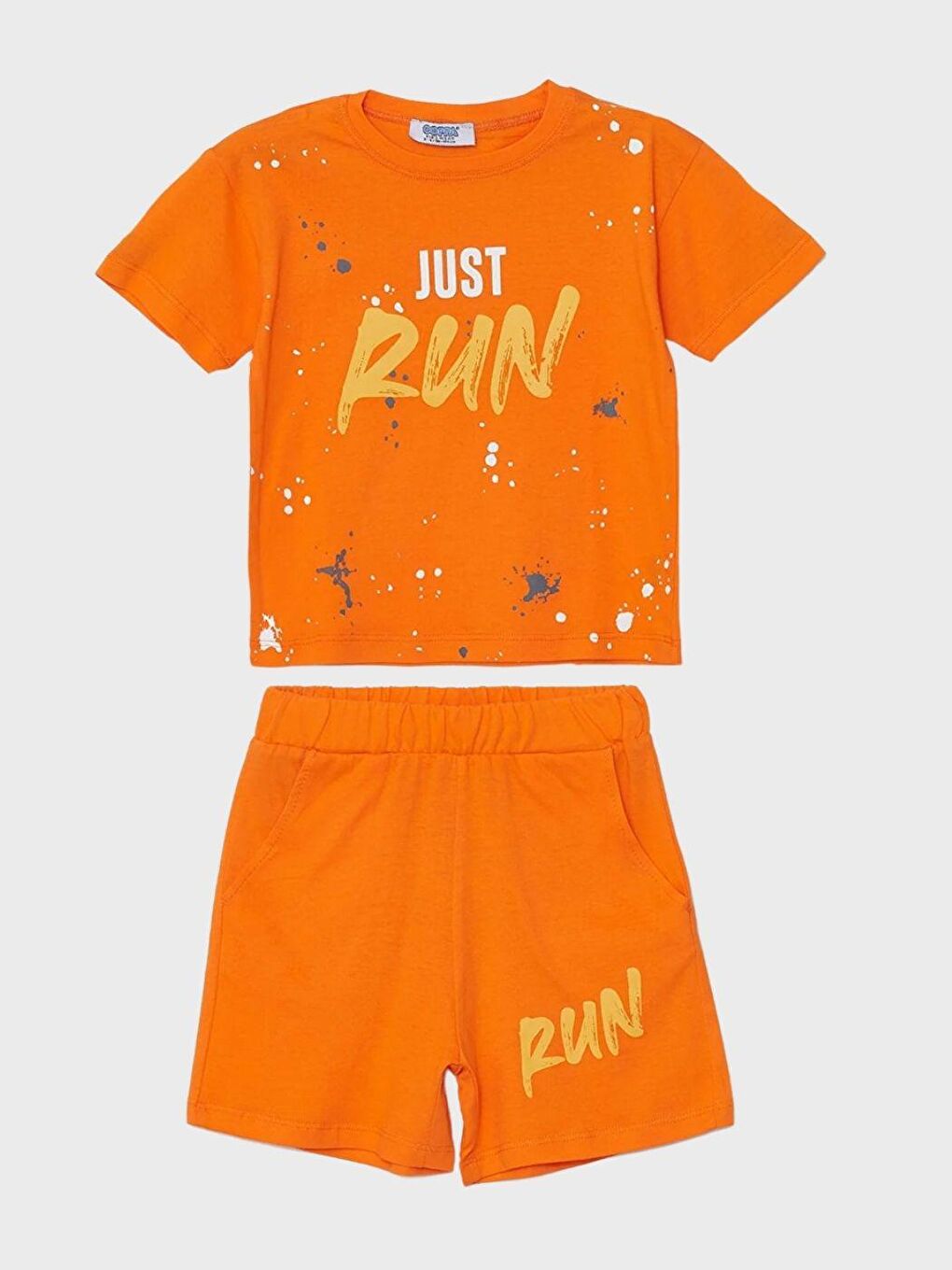 Coppa Turuncu Run Baskılı Penye Şort- T-shirt Kız-erkek Takım - Coppa