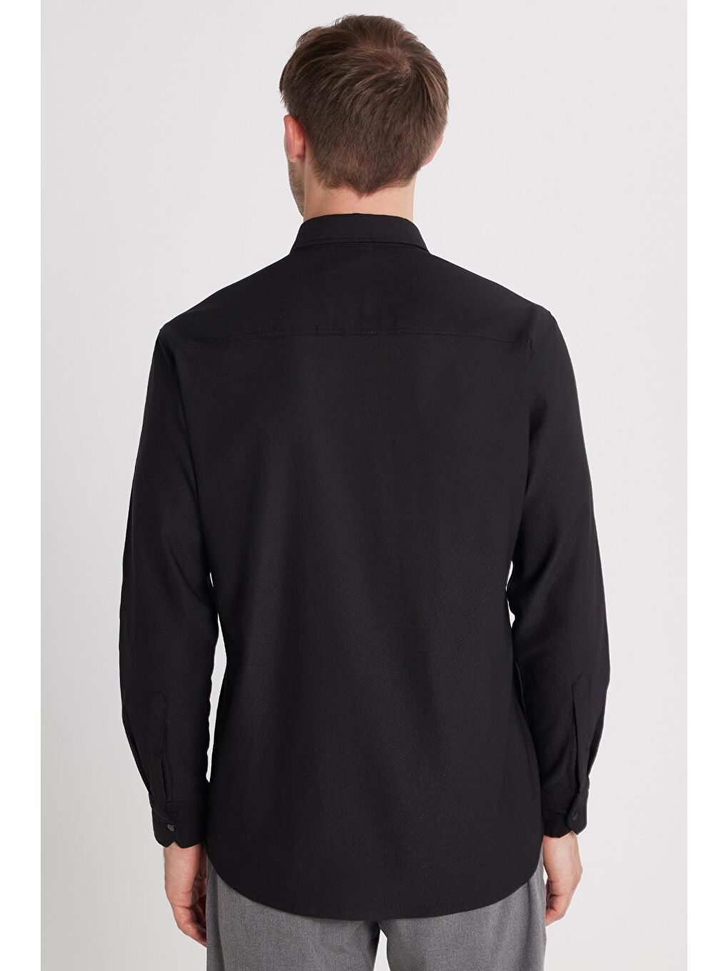 Erkek Regular Fit Rahat Kesim Çift Cepli Spor Yaka Denim Siyah Gömlek-4