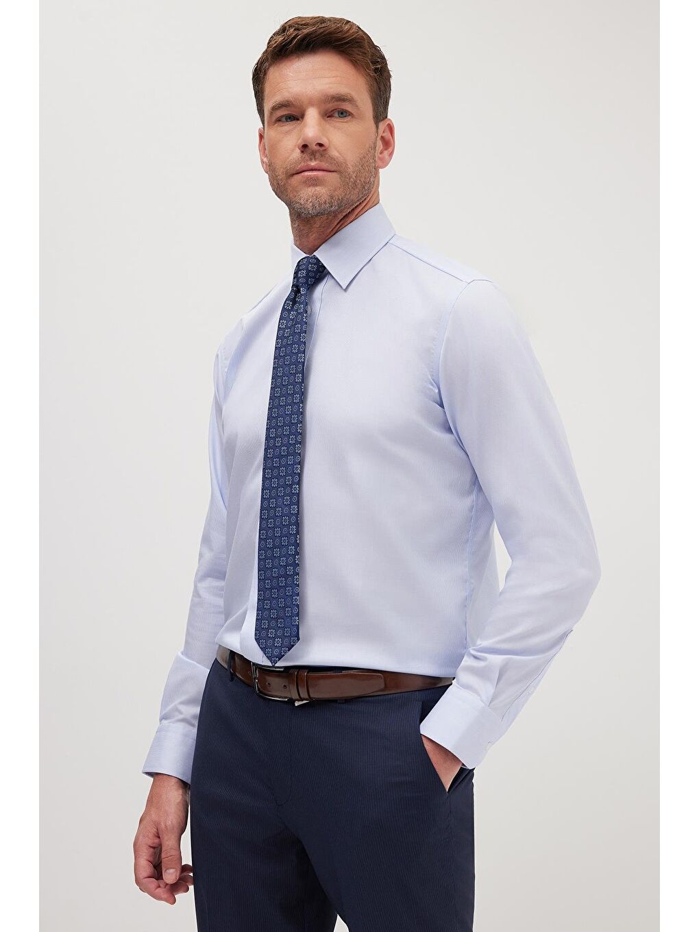 Regular Fit Mavi Non-Iron %100 Pamuk Doğa Dostu Ekoteks Belgeli Ütü Gerektirmez Gömlek