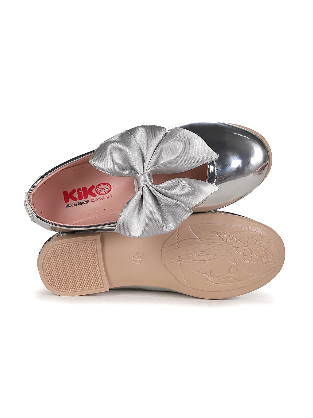 Gri Tari Ayna Fiyonk Lastikli Kız Çocuk Babet Ayakkabı-4