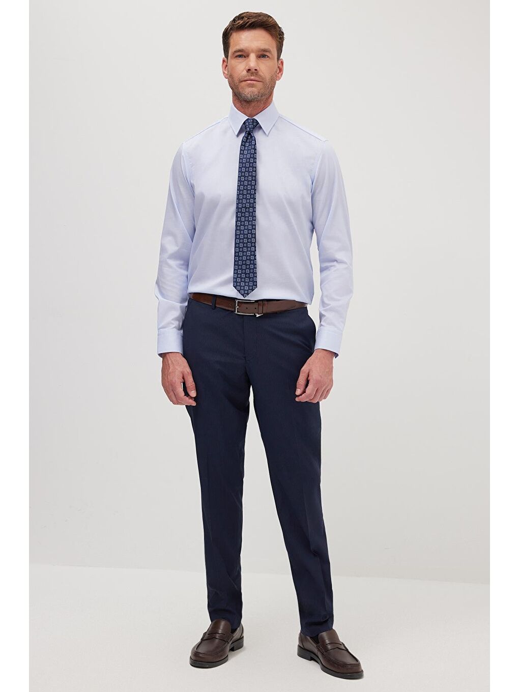 Regular Fit Mavi Non-Iron %100 Pamuk Doğa Dostu Ekoteks Belgeli Ütü Gerektirmez Gömlek-3