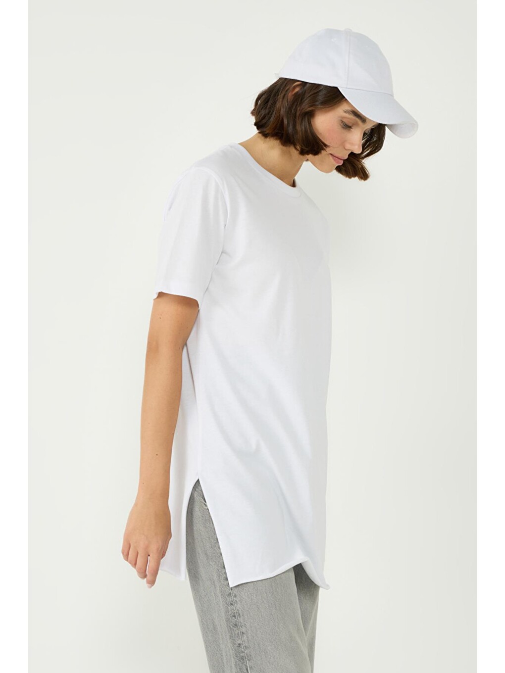 Bisiklet Yaka Yarım Kol Yırtmaçlı 2'li Uzun T-shirt 963 Siyah/beyaz-3