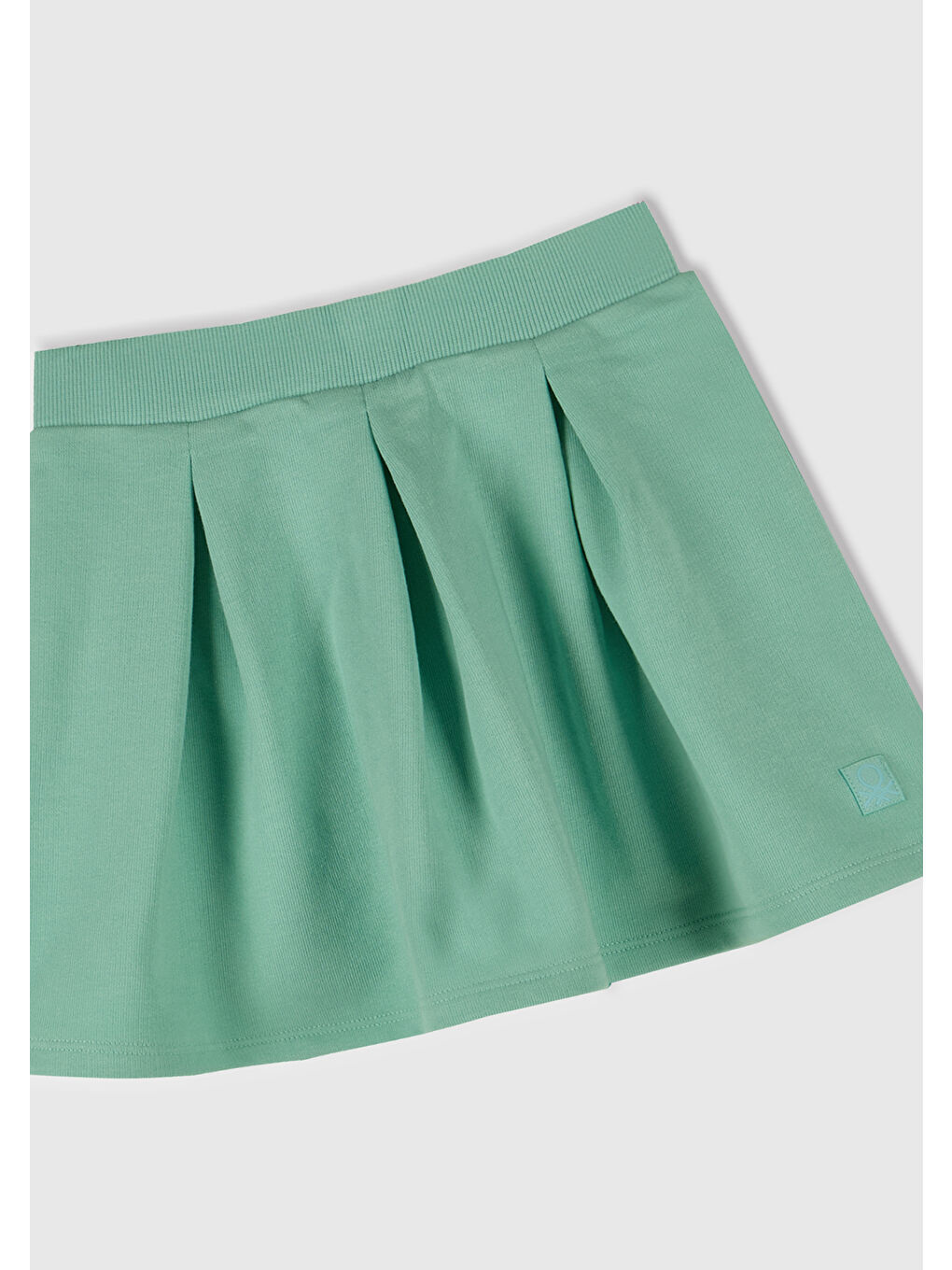 Turkuaz Kız Çocuk Su Yeşili Logo Etiketli Pileli Bel Bantlı Etek-1