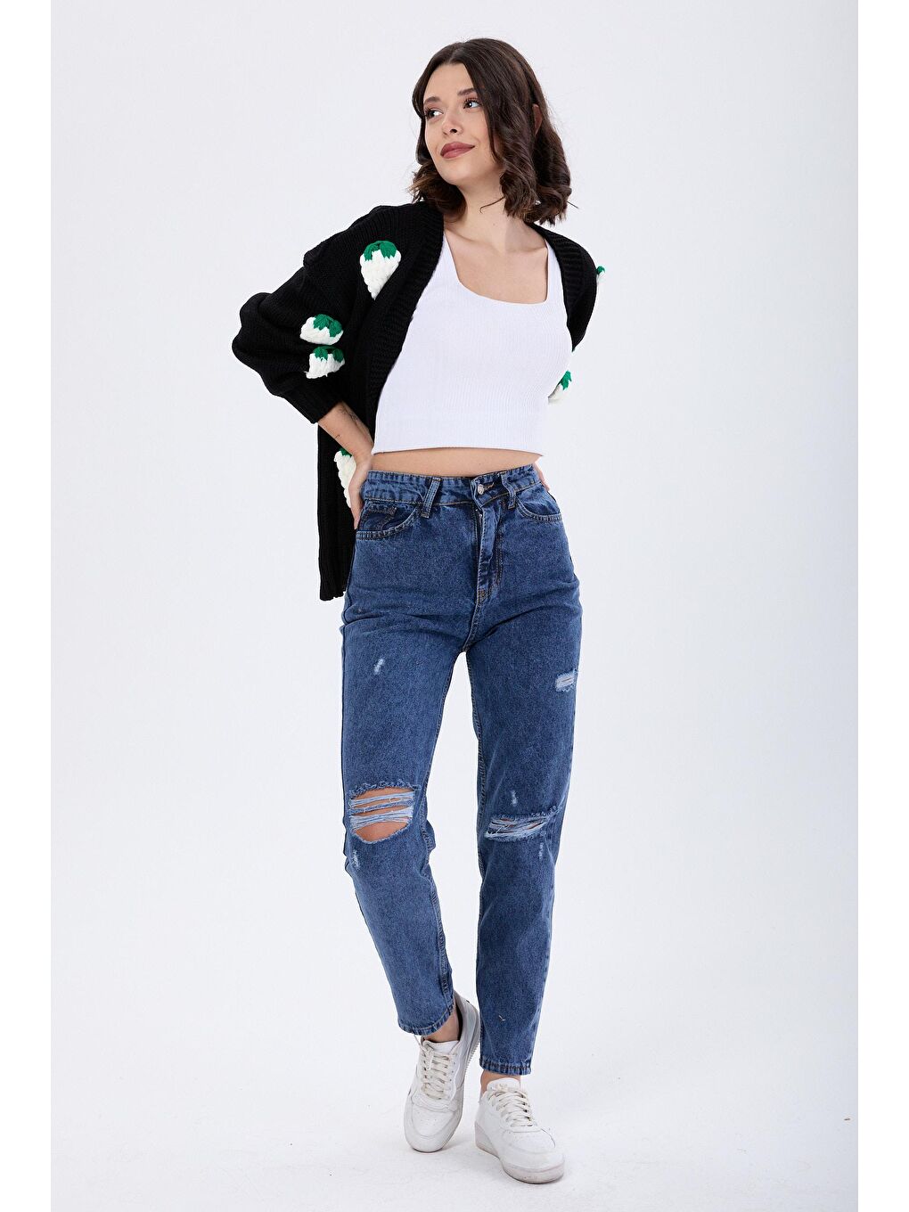 TOFİSA Mavi Düz Orta Kadın Mavi Mom Jeans Lazerli Jean Pantolon - 23810 - 3