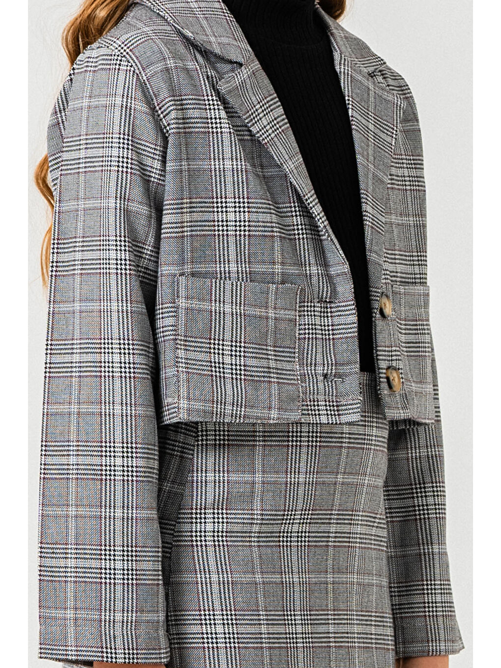 Kruvaze Ceketli Üçlü Etekli Takım 5-9 Yaş Gri 3759-1-1