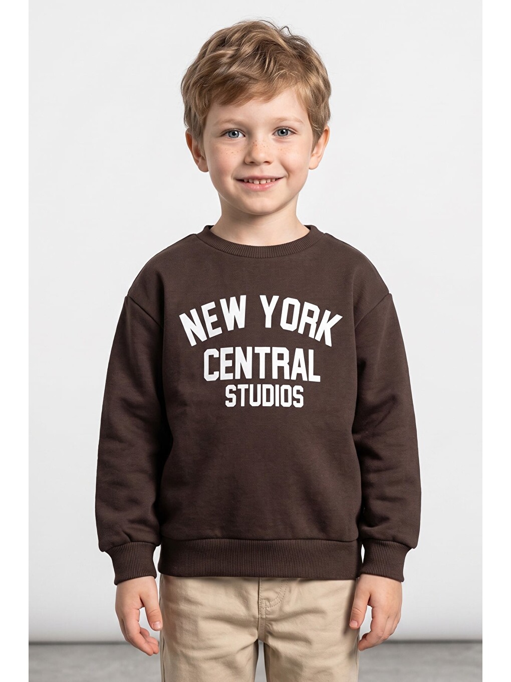 Kahverengi 3 İ̇plik New York Baskılı Erkek Çocuk Sweatshirt-1