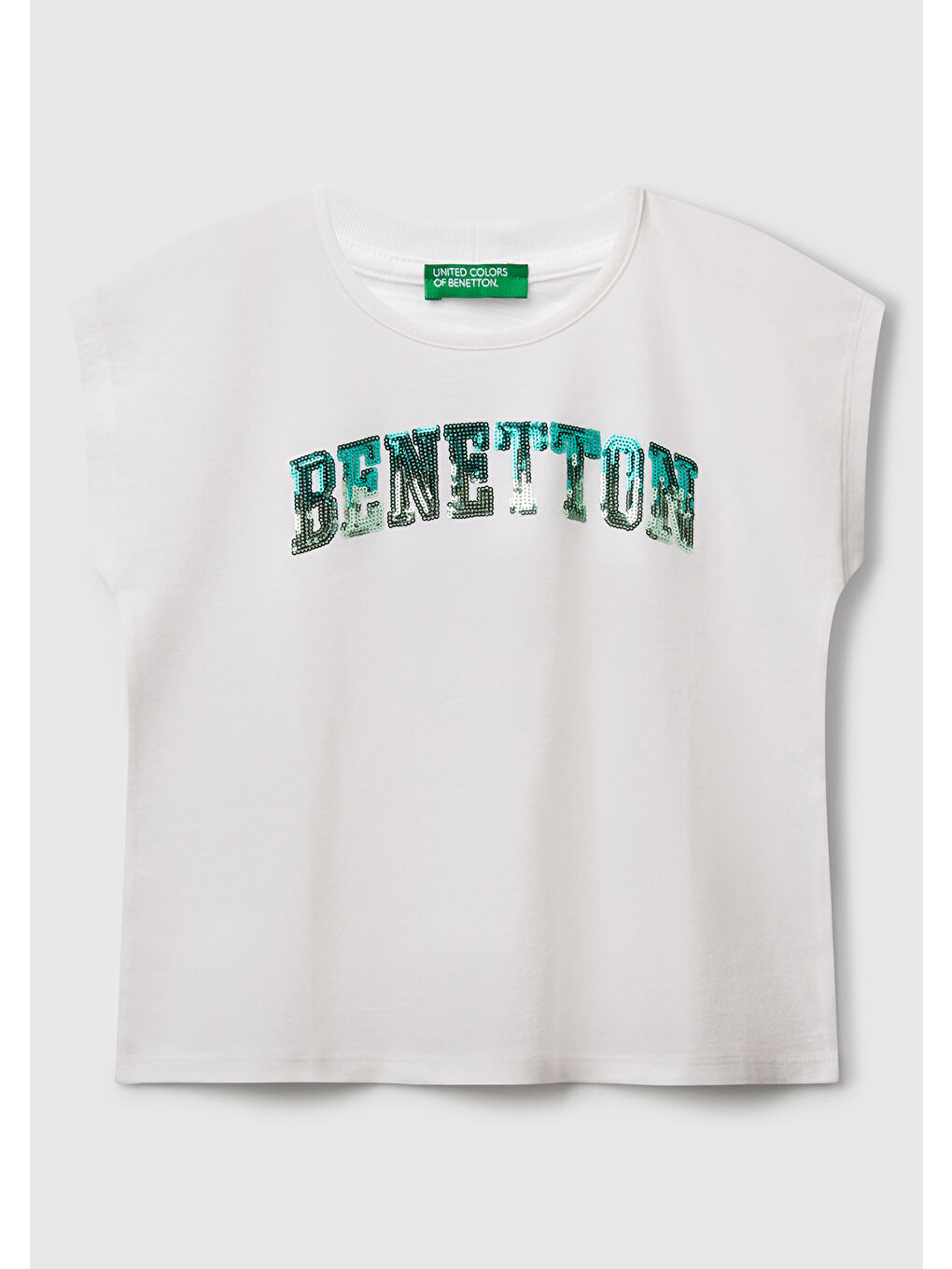 Kız Çocuk Beyaz Benetton Logo Baskılı T-Shirt