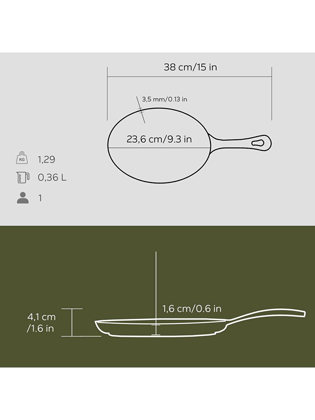 Siyah Oval Fajita Tabağı Döküm Demir Yekpare Saplı Ölçü 17x23cm.-2