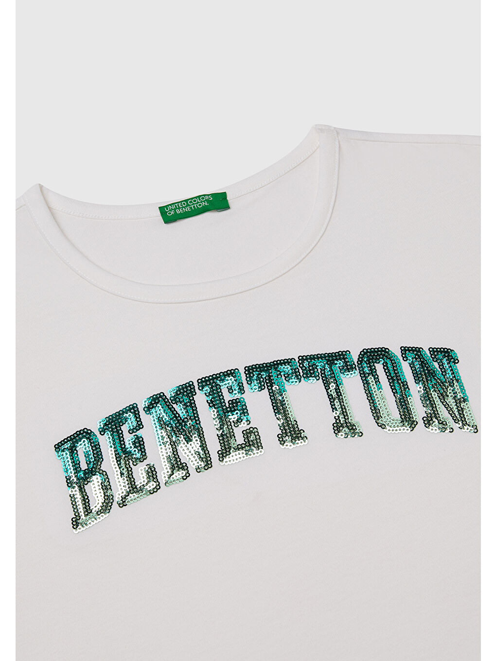 Kız Çocuk Beyaz Benetton Logo Baskılı T-Shirt-2