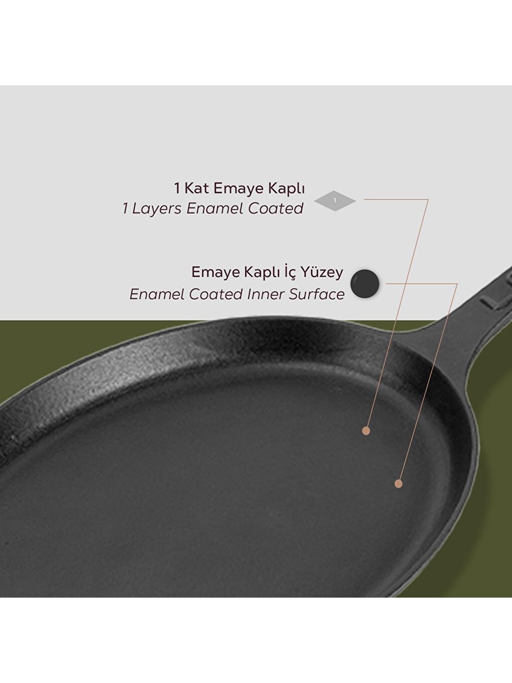 Siyah Oval Fajita Tabağı Döküm Demir Yekpare Saplı Ölçü 17x23cm.-3