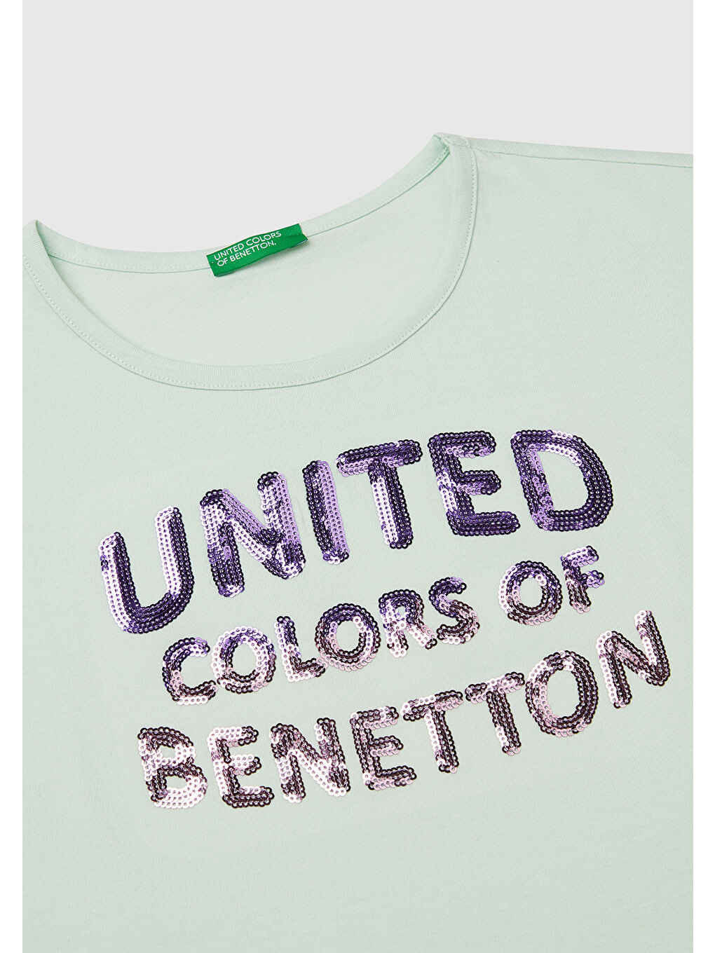 Turkuaz Kız Çocuk Su Yeşili Benetton Logo Baskılı T-Shirt-2