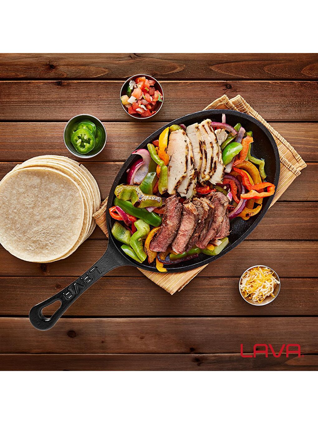 Siyah Oval Fajita Tabağı Döküm Demir Yekpare Saplı Ölçü 17x23cm.-4