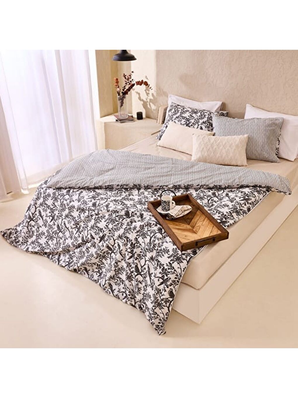 Siyah Soft Peace Çift Kişilik Nevresim Takımı - Beyaz / Antrasit-6