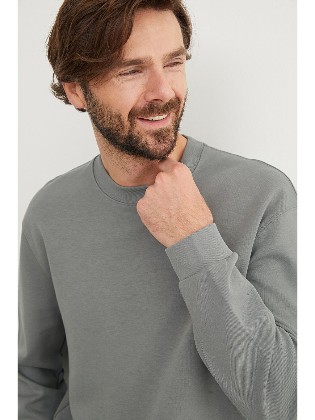 Gri Original Raw Kabartma Baskılı Büyük Beden Sweatshirt-3