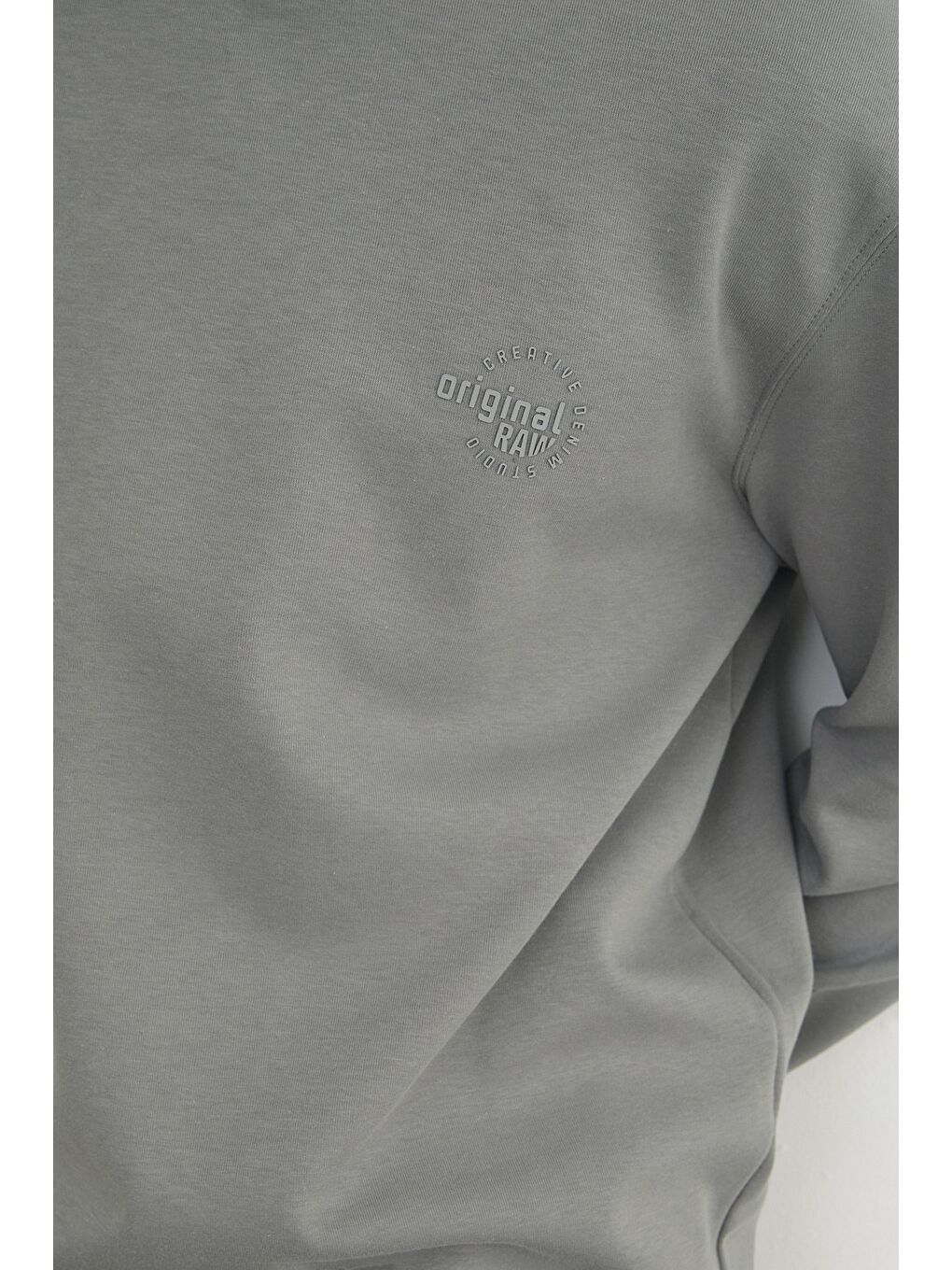 Gri Original Raw Kabartma Baskılı Büyük Beden Sweatshirt-4
