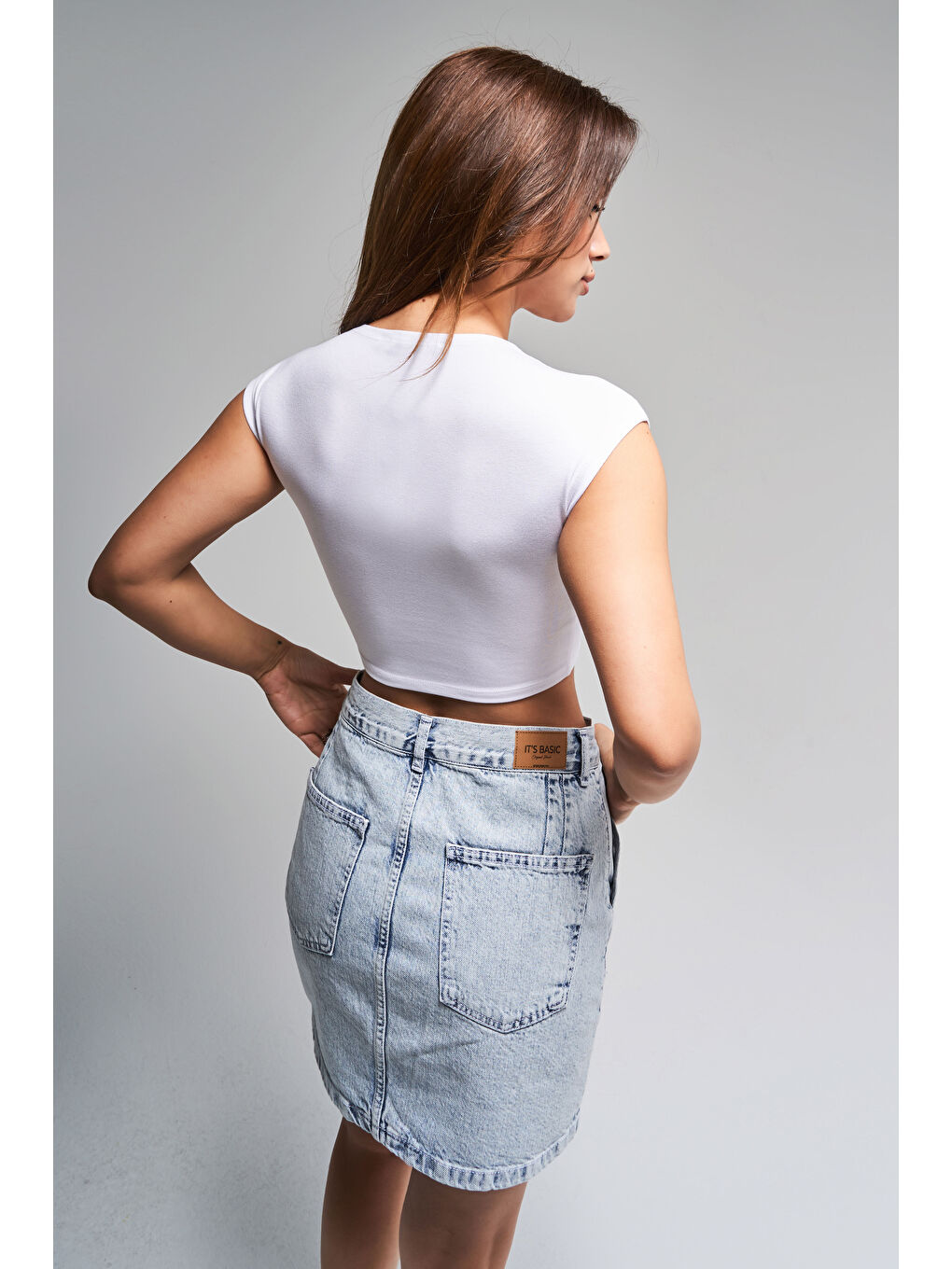 Kadın Beyaz Renk S5-2 Süper Esnek Kumaş %100 Pamuk Crop Fit Body-1