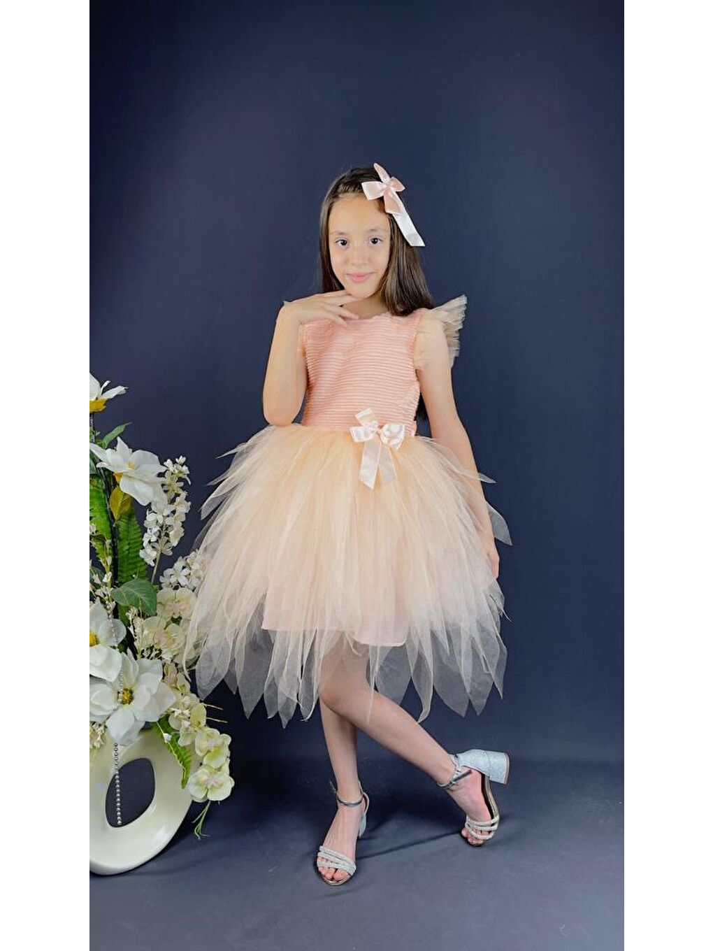 Pembe Mnk Tüllü Kırçıllı Kız Çocuk Parti Elbisesi-1