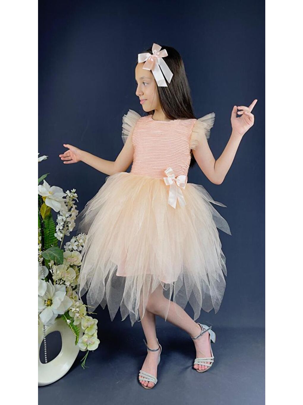 Pembe Mnk Tüllü Kırçıllı Kız Çocuk Parti Elbisesi-2