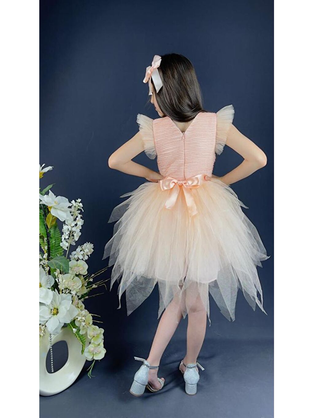 Pembe Mnk Tüllü Kırçıllı Kız Çocuk Parti Elbisesi-3