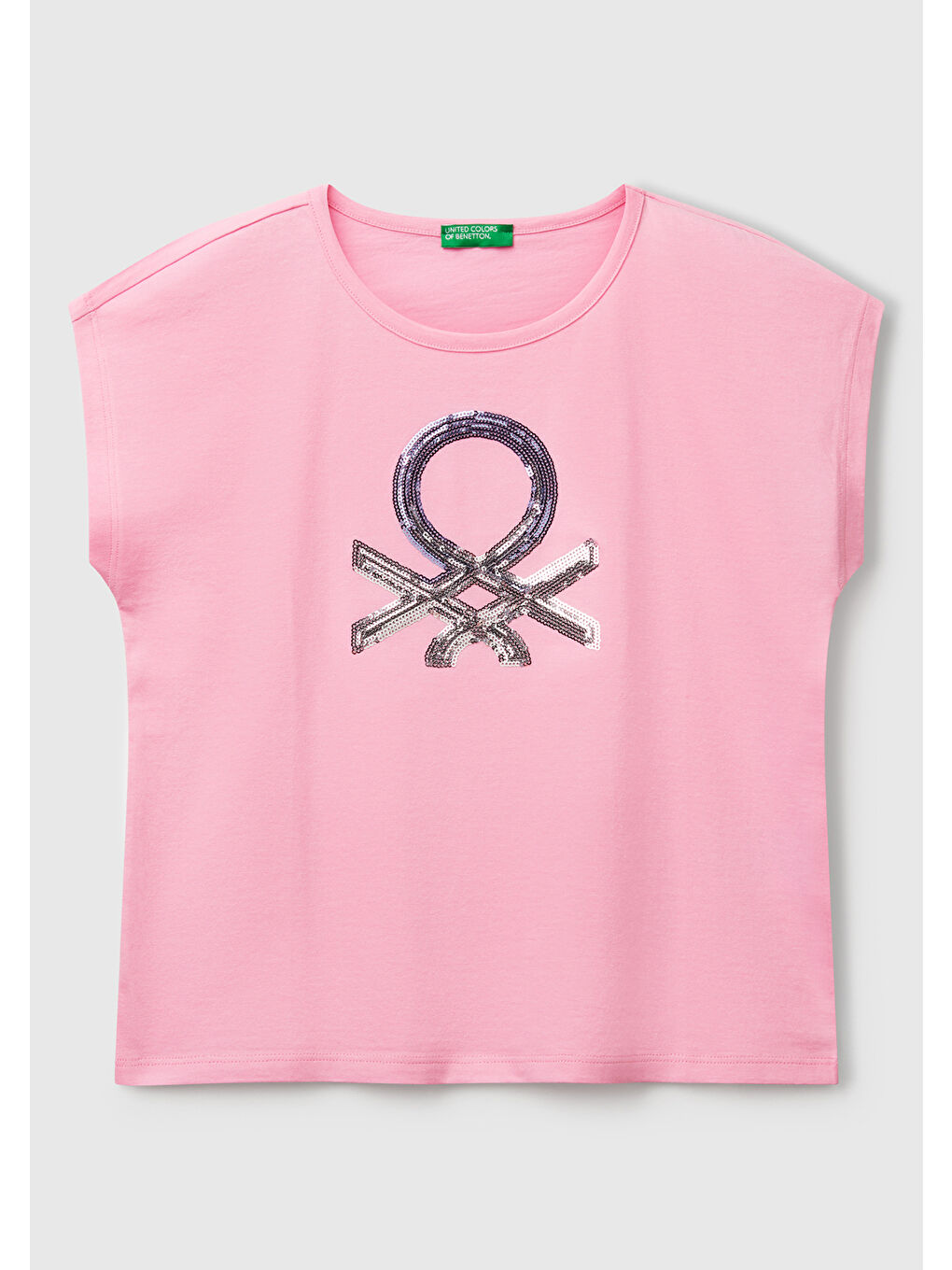 Kız Çocuk Pembe Benetton Logo Baskılı T-Shirt