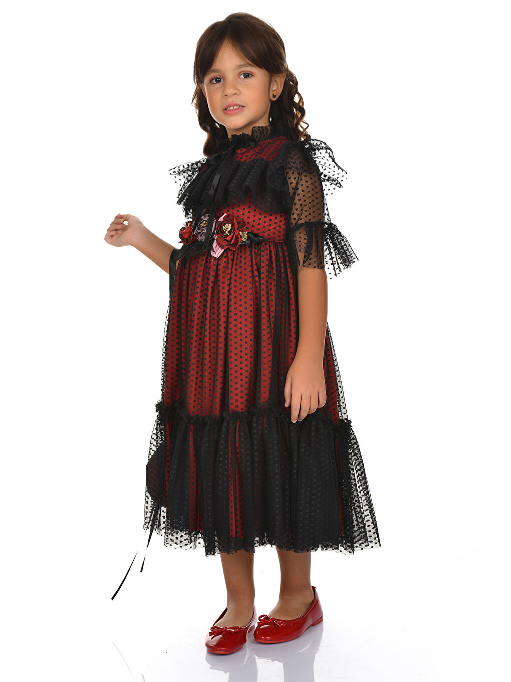 Kırmızı Dantel Vintage Çantalı Elbise MNKA248-3